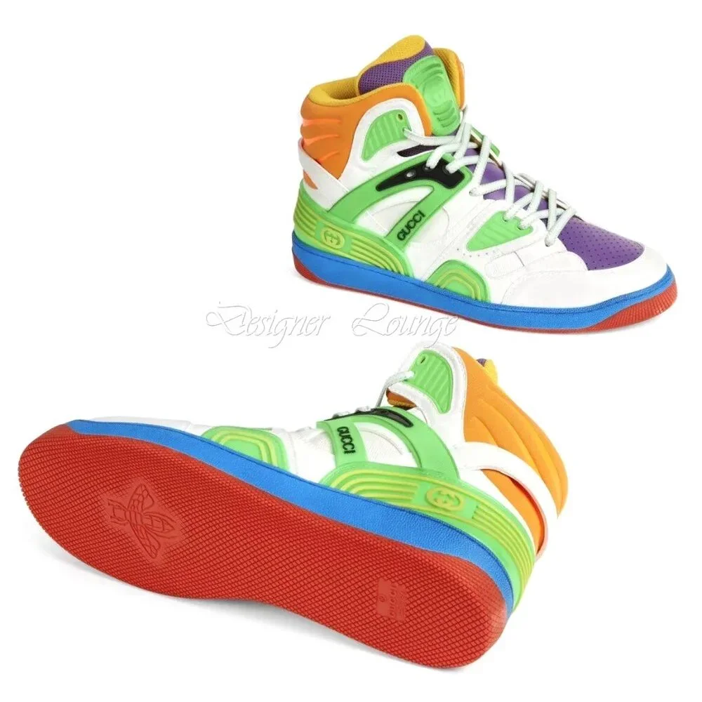 NEW GUCCI Basket Women's High Top Multicolor Demetra Sneakers Size EU 37 US 7